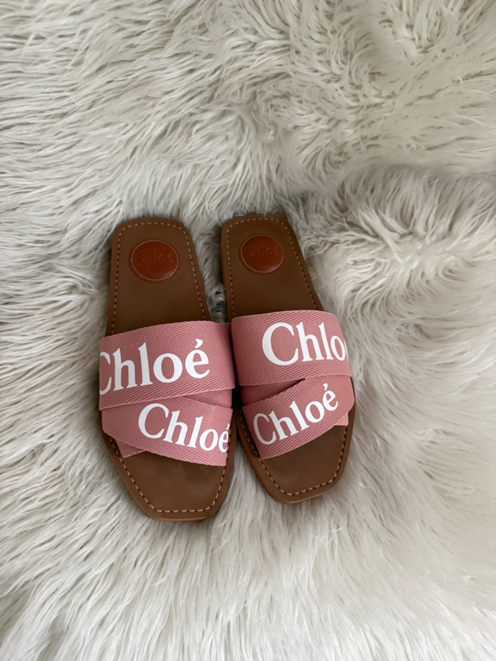 Chloé Pink Logo Slide Sandals